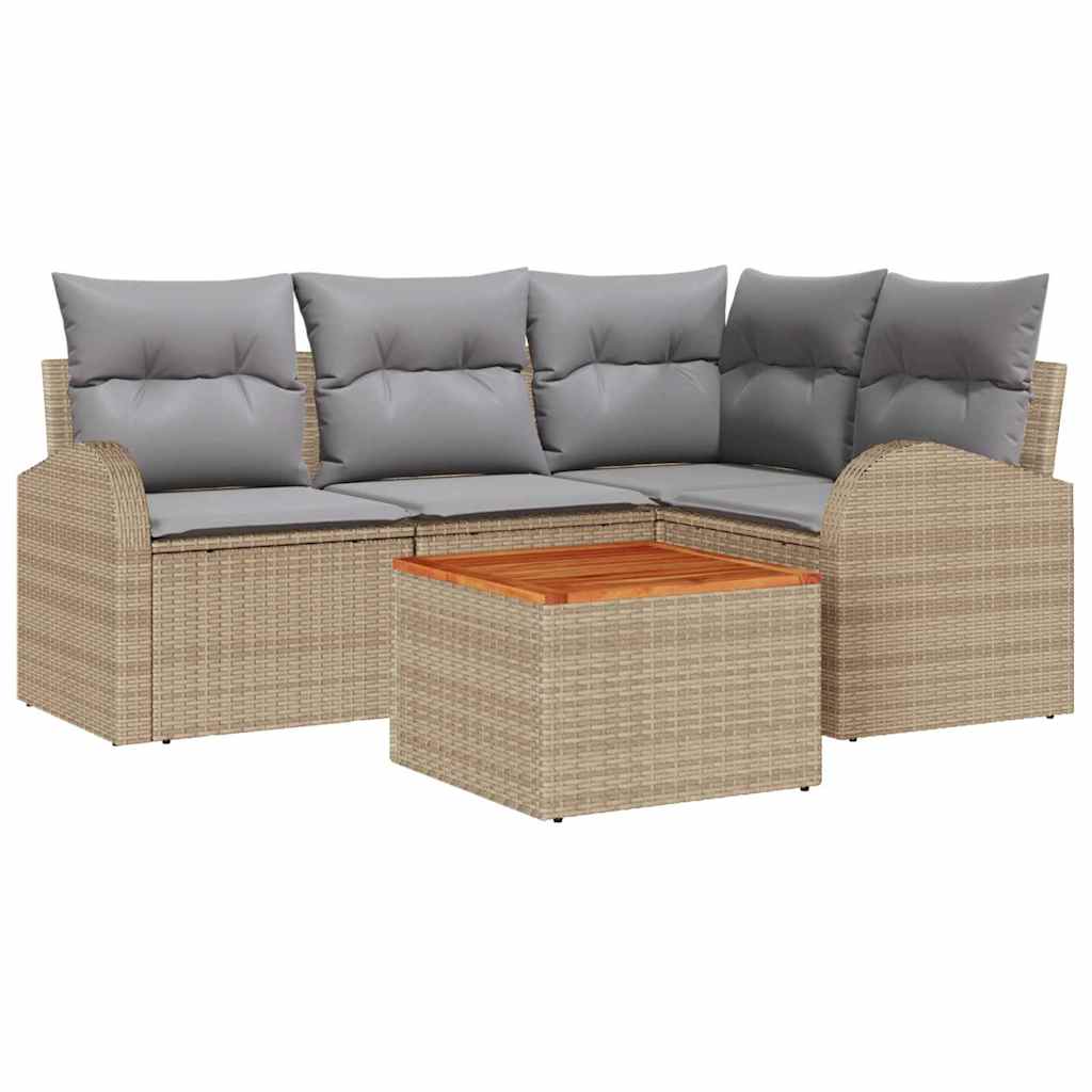 Garten-Sofa-Set 5 Pcs Beige, Hellgrau Mittel Rattan, Stahl