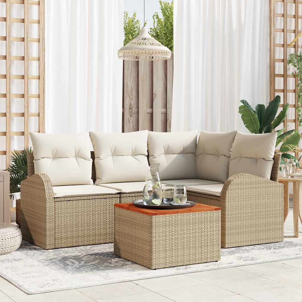 Garten-Sofa-Set 5 Pcs Beige, Hellgrau Mittel Rattan, Stahl