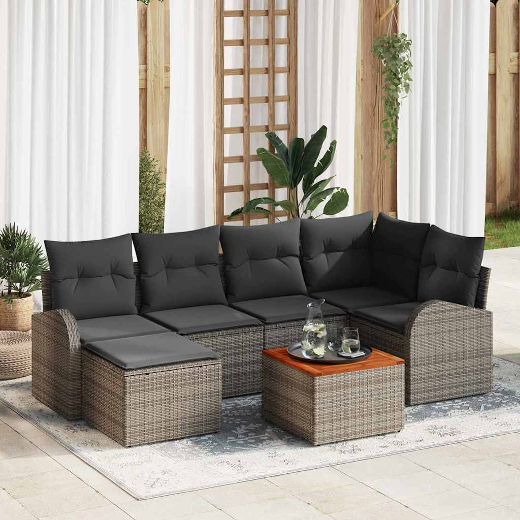 Gartensofa Set 7 Pcs Groß Rattan, Holz