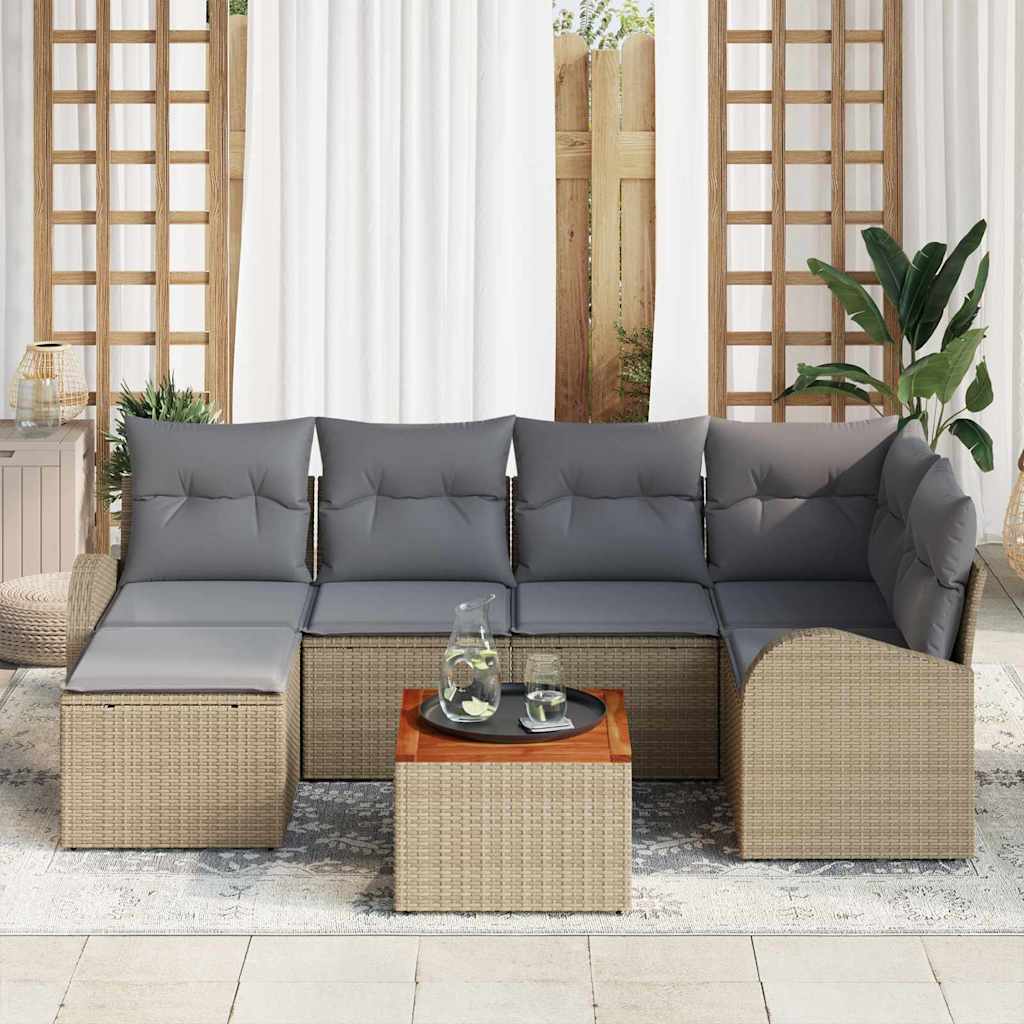 Gartensofa Set 7 Pcs Groß Rattan, Holz
