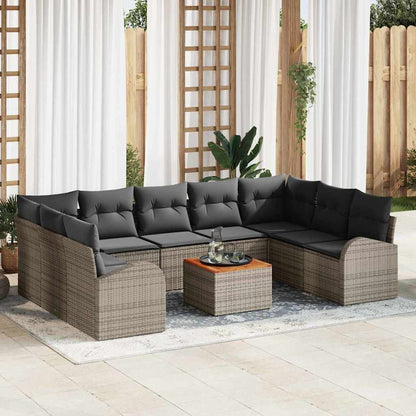 Garten-Sofa-Set 10 Pcs Groß Rattan, Holz, Stoff
