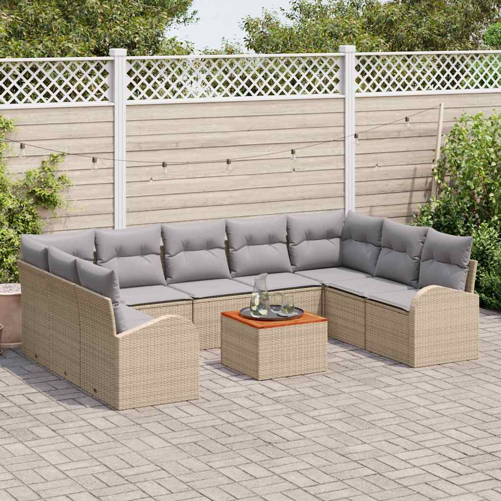 Garten-Sofa-Set 10 Pcs Groß Rattan, Holz, Stoff