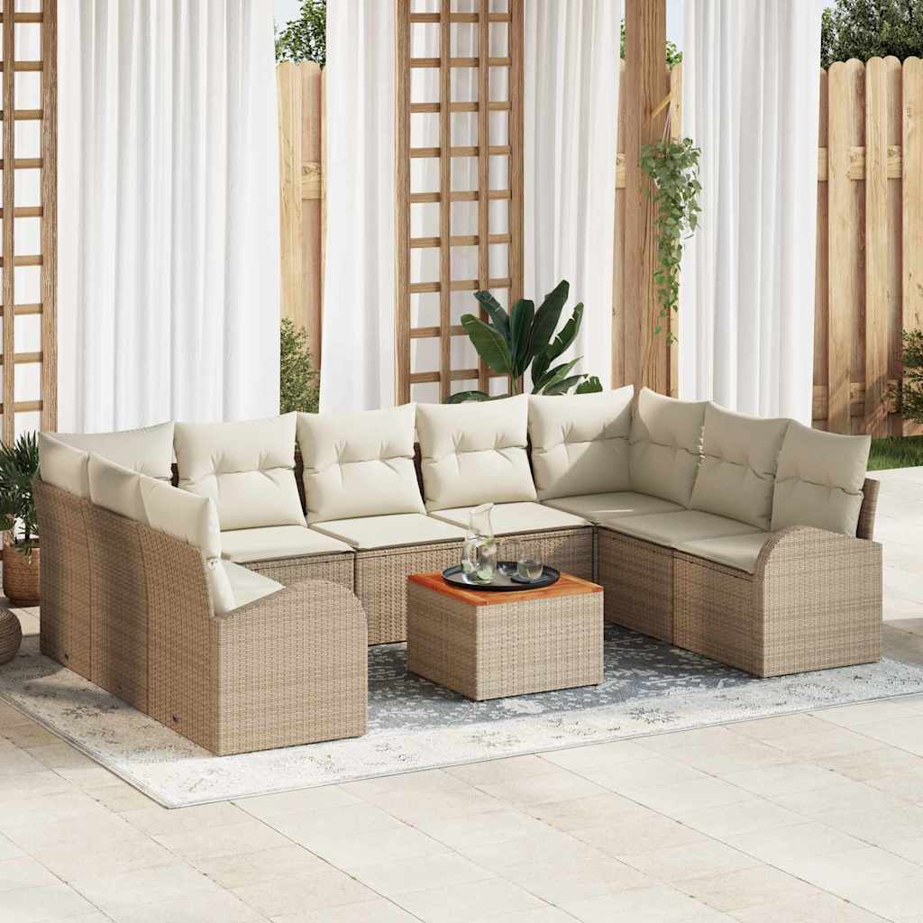 Garten-Sofa-Set 10 Pcs Groß Rattan, Holz, Stoff