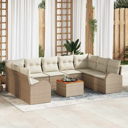Garten-Sofa-Set 10 Pcs Groß Rattan, Holz, Stoff