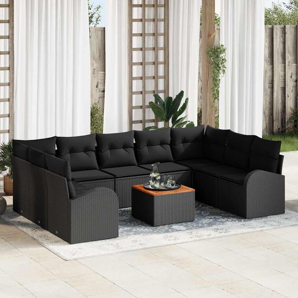 Garten-Sofa-Set 10 Pcs Groß Rattan, Holz, Stoff