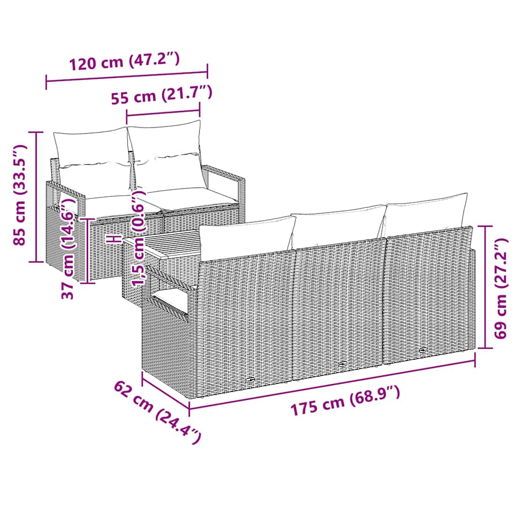 Garten-Sofa-Set 6 Pcs Standard Poly Rattan, Stahl
