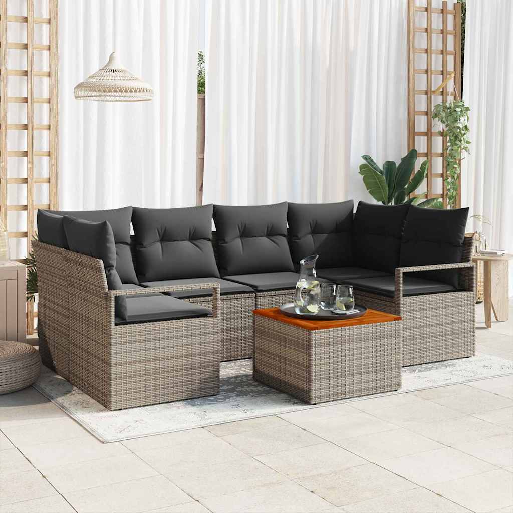 Garten Sofa Set 7 Pcs Groß Rattan, Polyester, Stahl