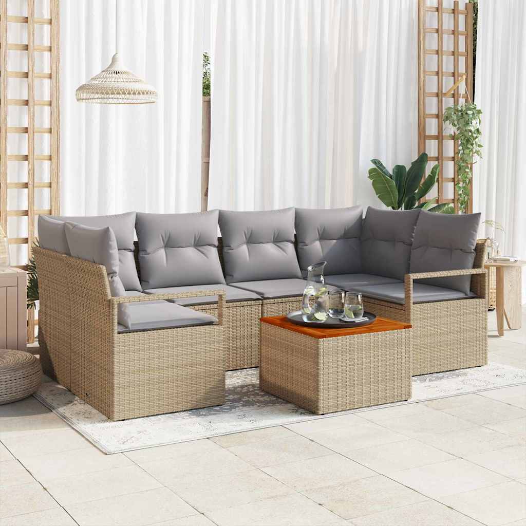 Garten Sofa Set 7 Pcs Groß Rattan, Polyester, Stahl