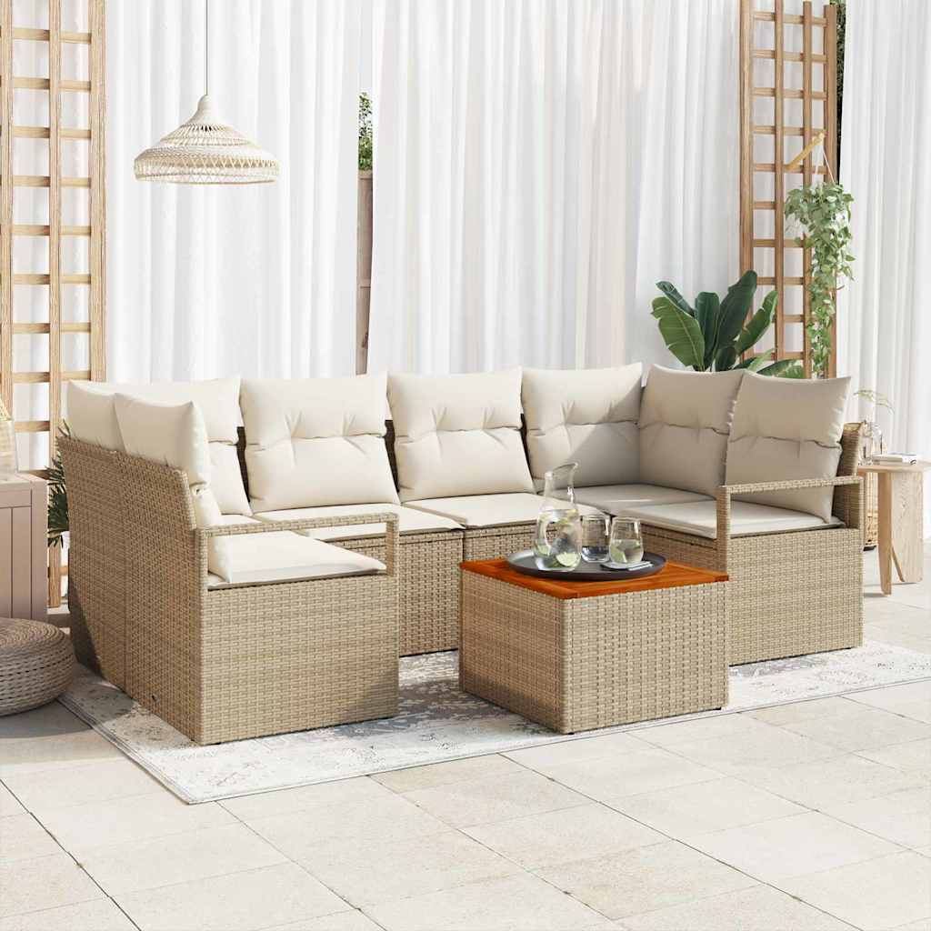 Garten Sofa Set 7 Pcs Groß Rattan, Polyester, Stahl