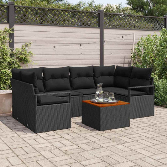 Garten Sofa Set 7 Pcs Groß Rattan, Polyester, Stahl