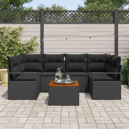 Garten Sofa Set 7 Pcs Groß Rattan, Polyester, Stahl