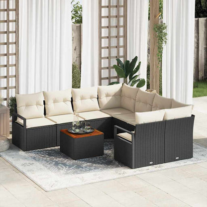 Garten Sofa Set 9 Pcs Mittel Poly-Rattan, Stahl, Holz