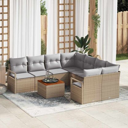 Garten Sofa Set 9 Pcs Mittel Poly-Rattan, Stahl, Holz