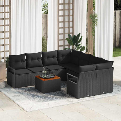 Garten Sofa Set 9 Pcs Mittel Poly-Rattan, Stahl, Holz