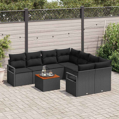 Garten Sofa Set 9 Pcs Mittel Poly-Rattan, Stahl, Holz