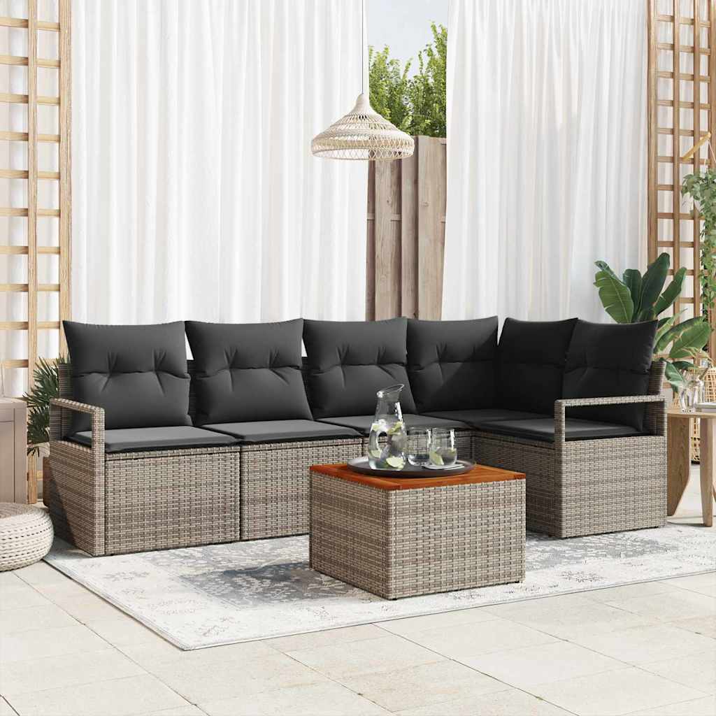 Garten Sofa Set 6 Pcs Groß Rattan, Holz