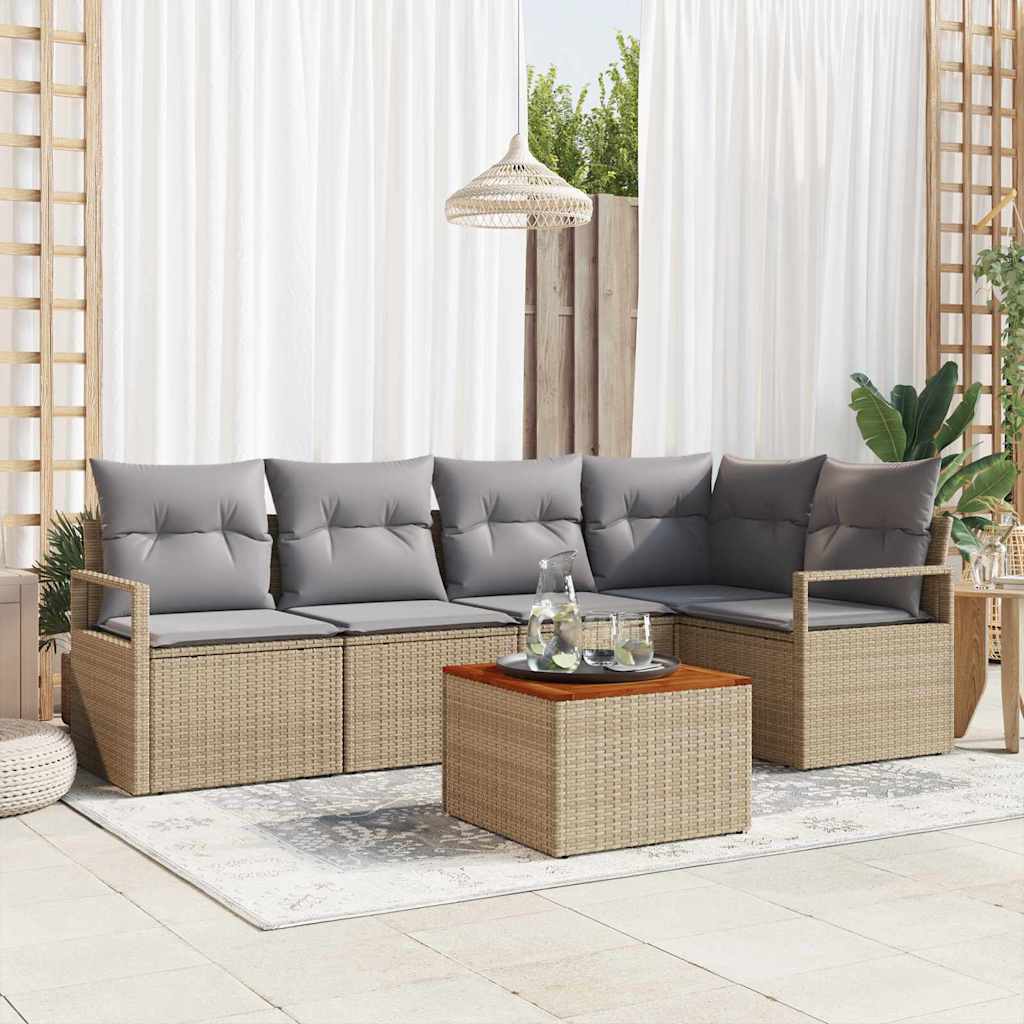 Garten Sofa Set 6 Pcs Groß Rattan, Holz