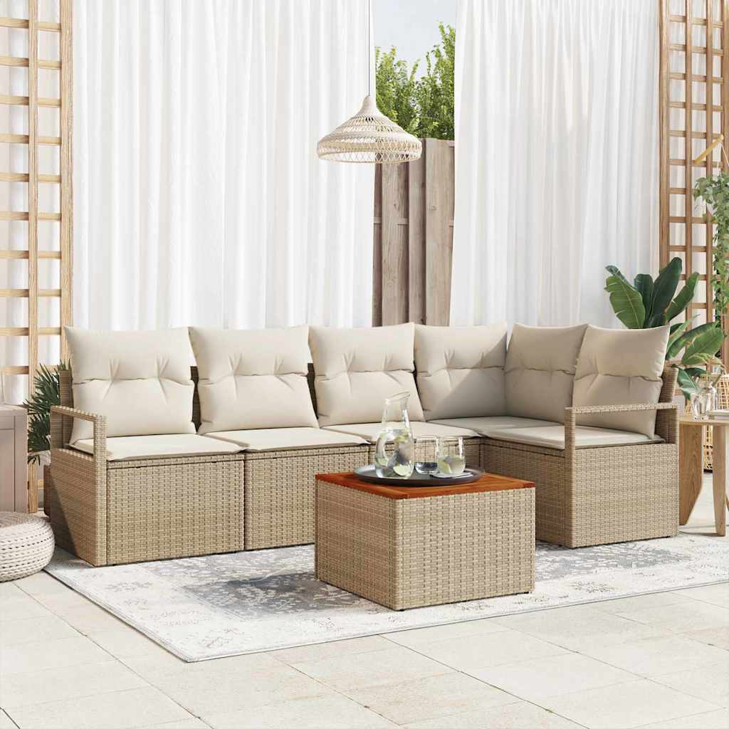 Garten Sofa Set 6 Pcs Groß Rattan, Holz
