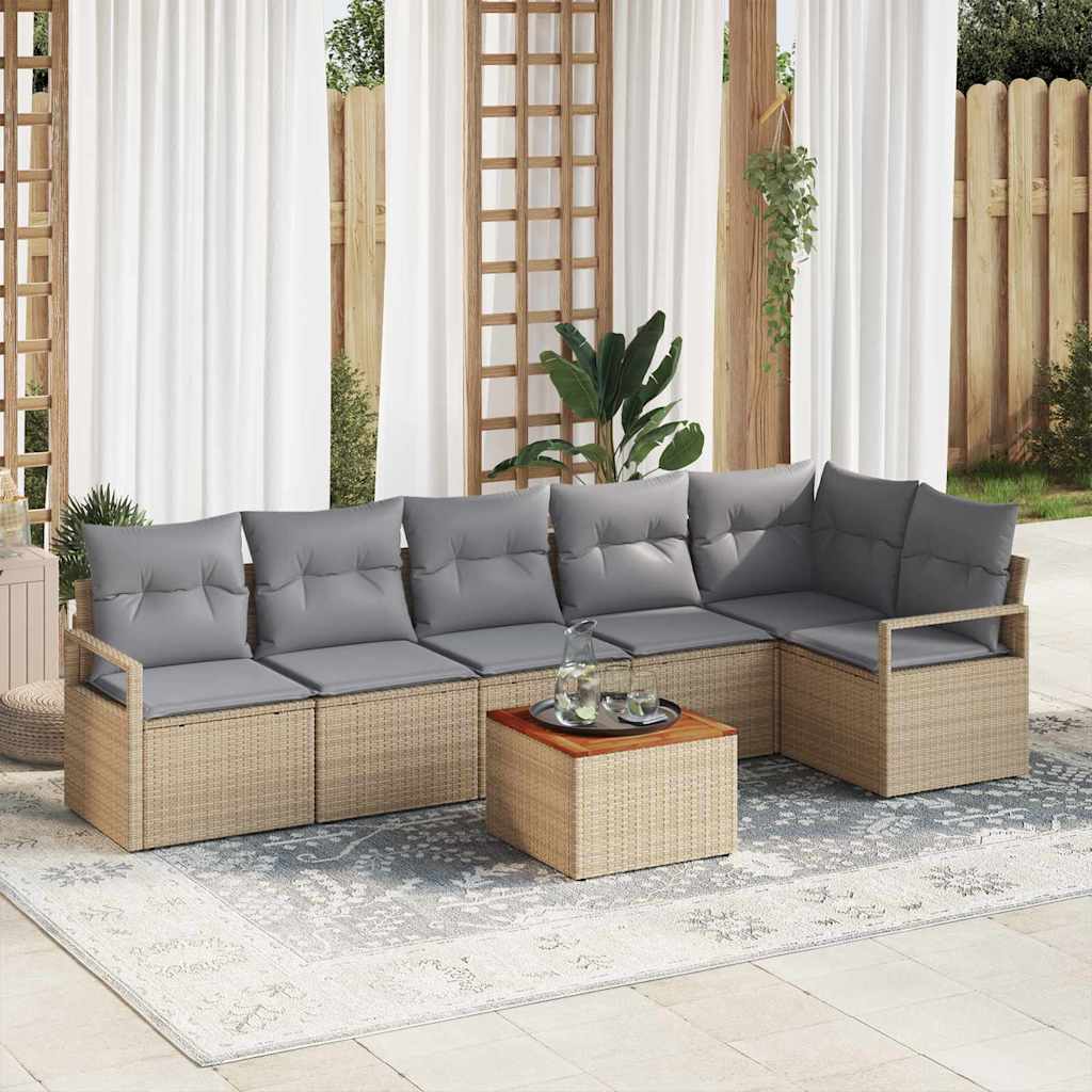 Garten Sofa Set 7 Pcs Groß Rattan, Stoff