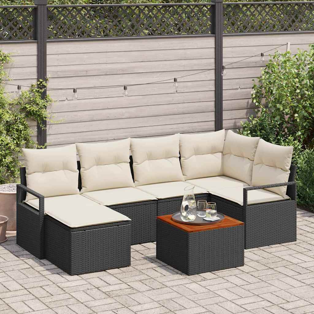 Garten Sofa Set 7 Pcs Groß Rattan, Holzrahmen