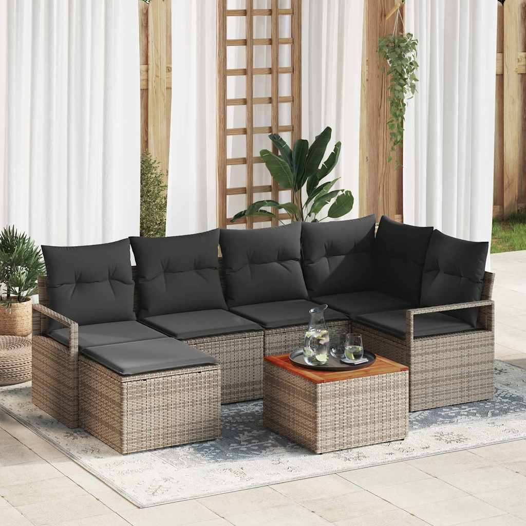 Garten Sofa Set 7 Pcs Groß Rattan, Holzrahmen