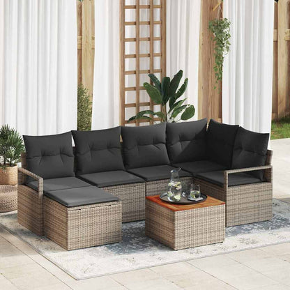 Garten Sofa Set 7 Pcs Groß Rattan, Holzrahmen