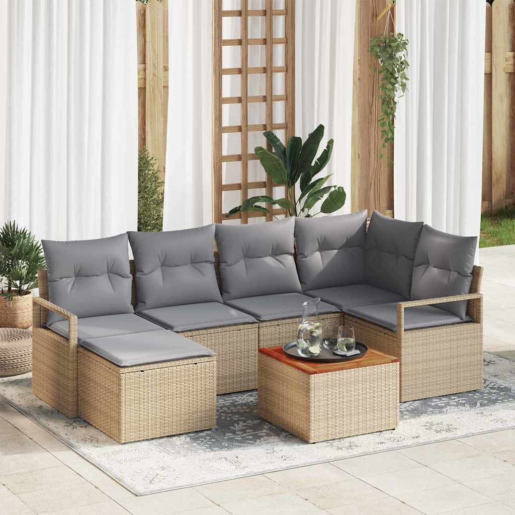 Garten Sofa Set 7 Pcs Groß Rattan, Holzrahmen