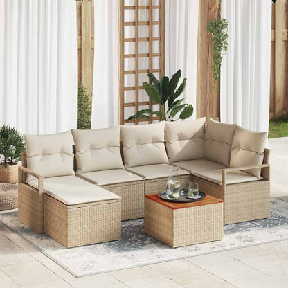 Garten Sofa Set 7 Pcs Groß Rattan, Holzrahmen
