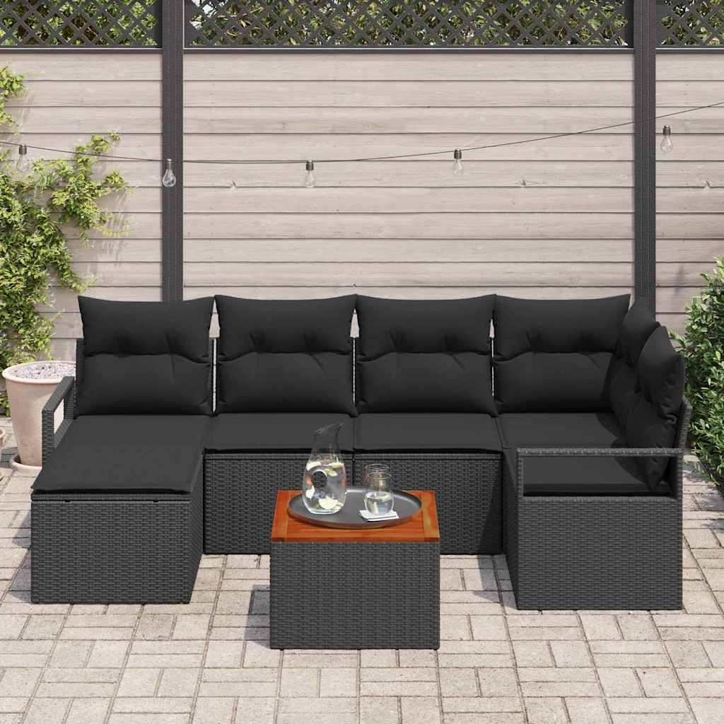 Garten Sofa Set 7 Pcs Groß Rattan, Holzrahmen