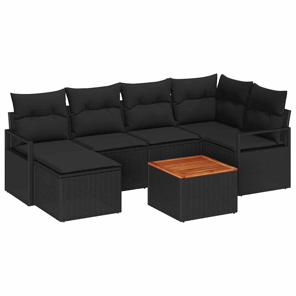 Garten Sofa Set 7 Pcs Groß Rattan, Holzrahmen