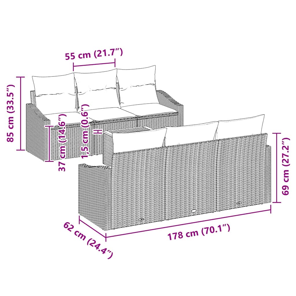 Garten Sofa Set 7 Pcs 55 X 55 X 37 Cm