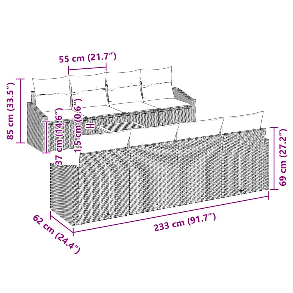 Garten-Sofa-Set 7 Pcs 55 X 55 X 37 Cm Rattan, Holz