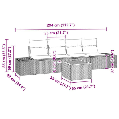 Garten-Sofa-Set 5 Pcs 55 X 55 X 37 Cm Rattan & Stahlrahmen