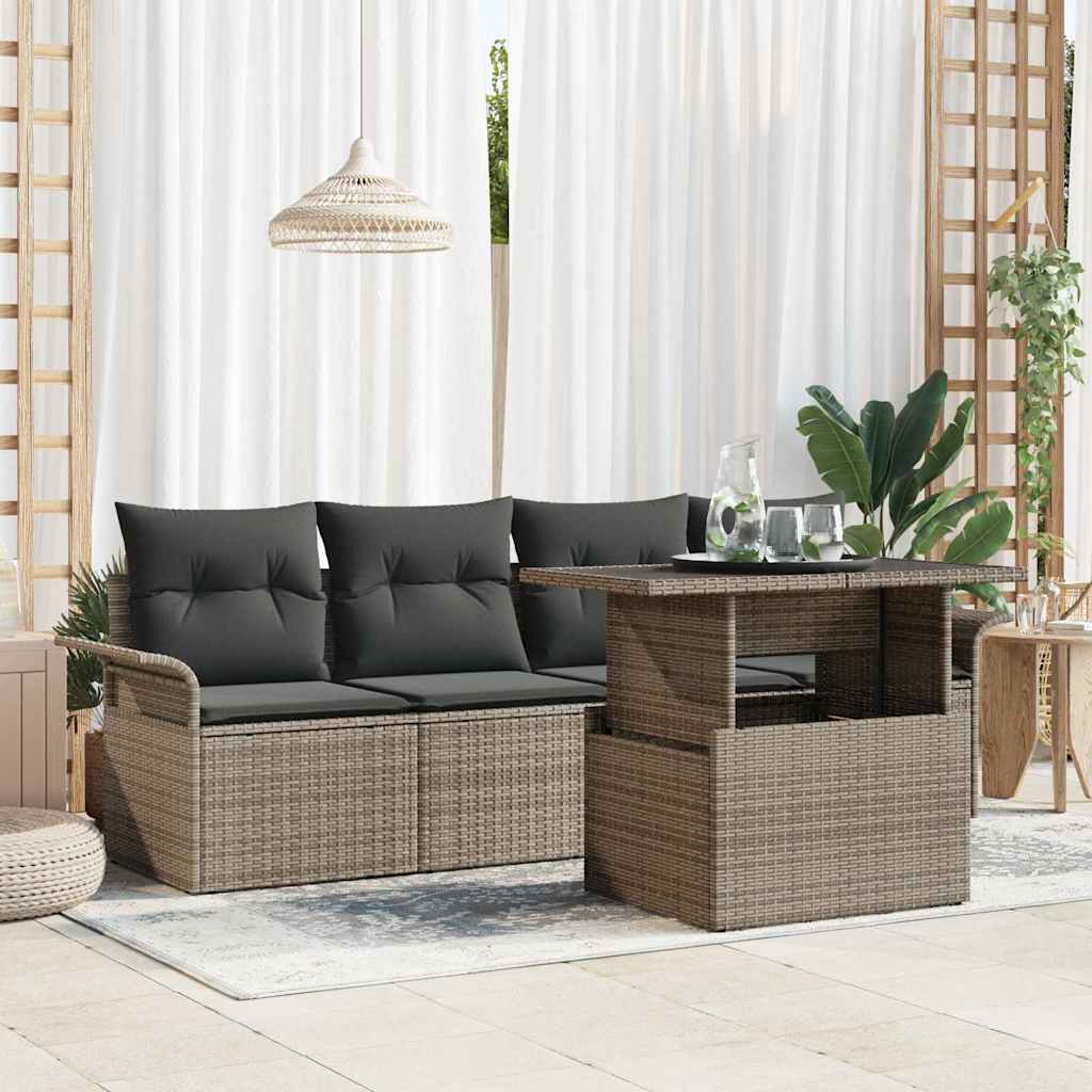 5-Teiliges Garten-Sofa-Set Mit Kissen Poly-Rattan
