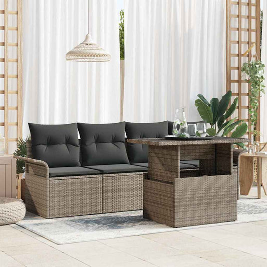 5-Teiliges Garten-Sofa-Set Mit Kissen Poly-Rattan