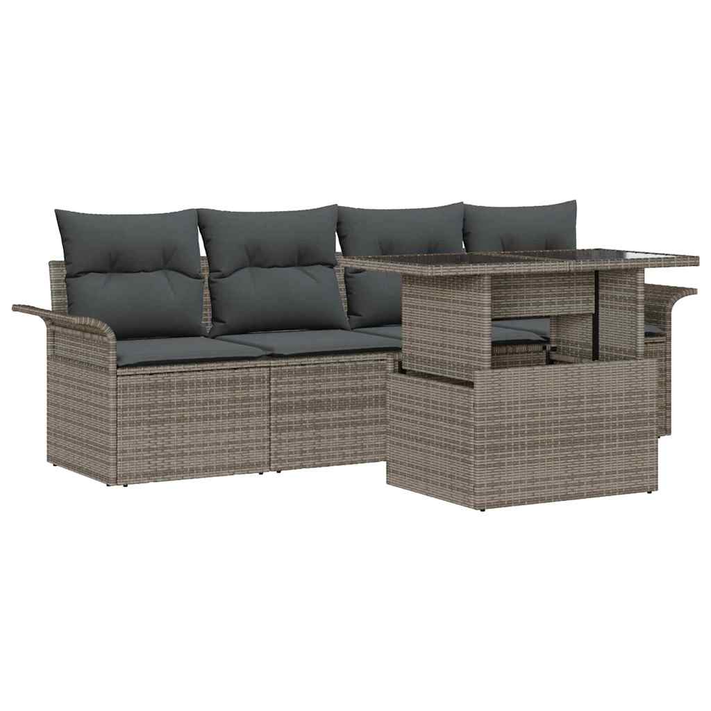 5-Teiliges Garten-Sofa-Set Mit Kissen Poly-Rattan