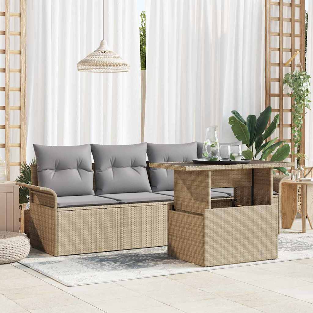 5-Teiliges Garten-Sofa-Set Mit Kissen Poly-Rattan