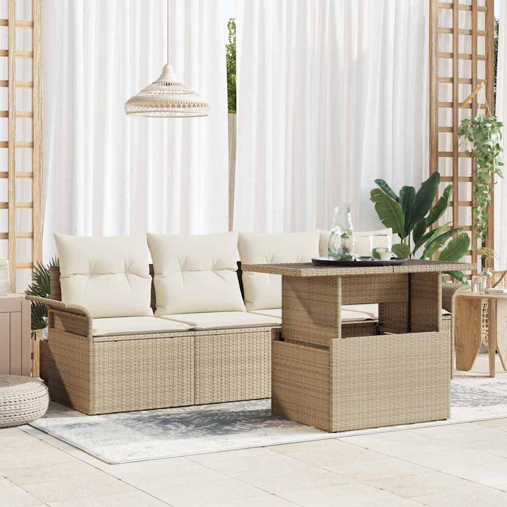 5-Teiliges Garten-Sofa-Set Mit Kissen Poly-Rattan