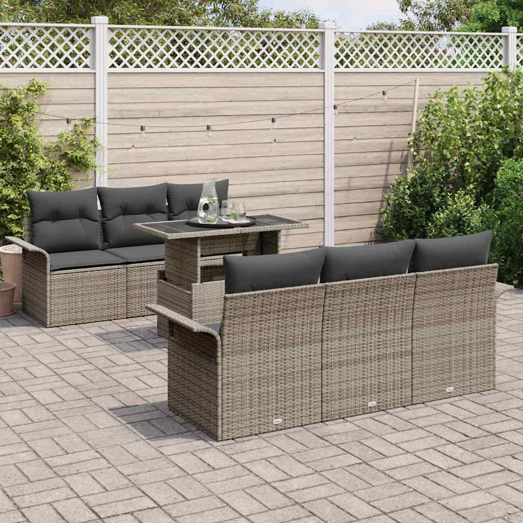 7-Teiliges Garten-Sofaset Mit Kissen Aus Poly-Rattan
