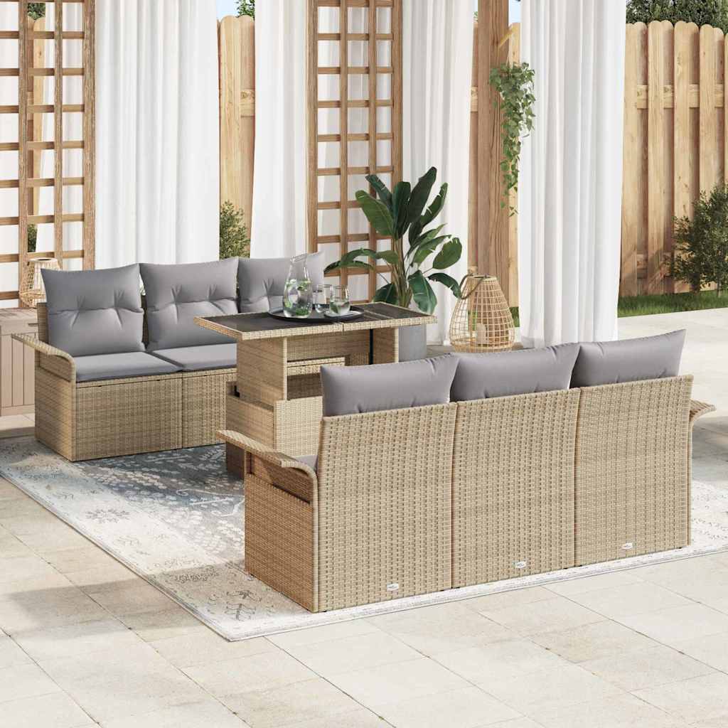 7-Teiliges Garten-Sofaset Mit Kissen Aus Poly-Rattan