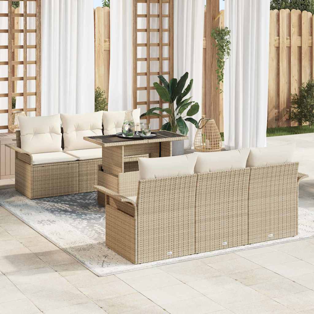 7-Teiliges Garten-Sofaset Mit Kissen Aus Poly-Rattan