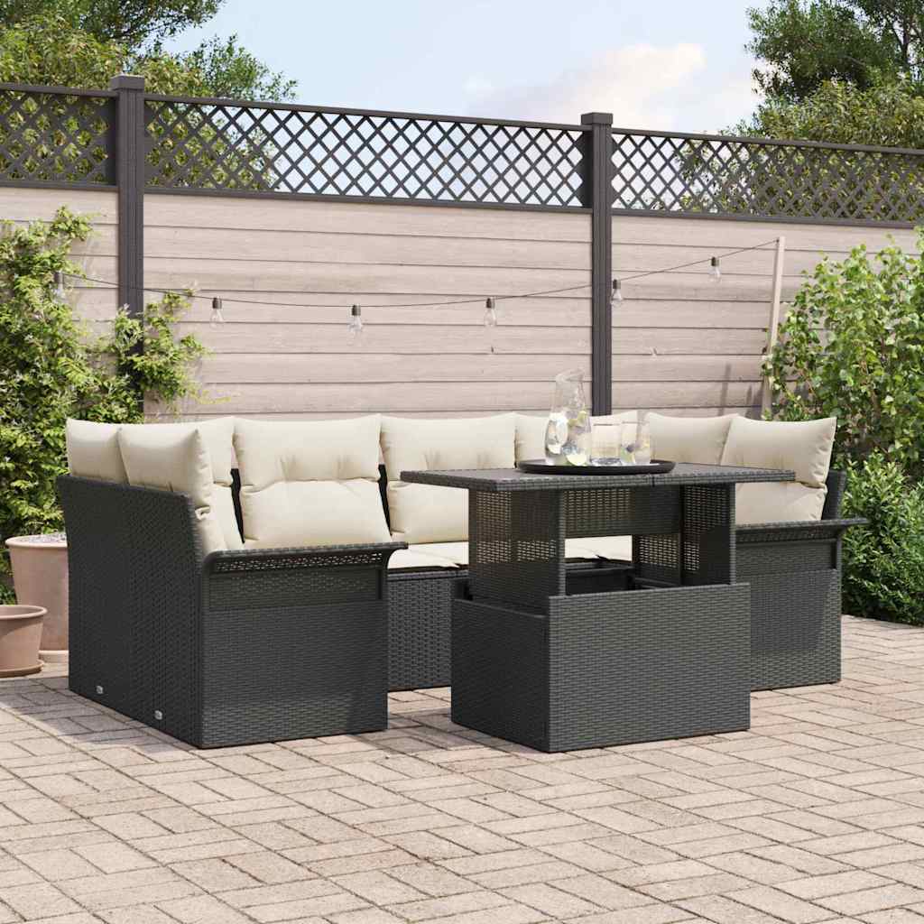 7-Teiliges Garten-Sofaset Mit Kissen Poly Rattan