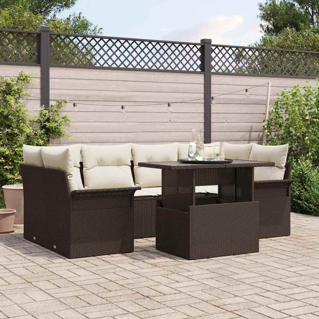 7-Teiliges Garten-Sofaset Mit Kissen Poly Rattan