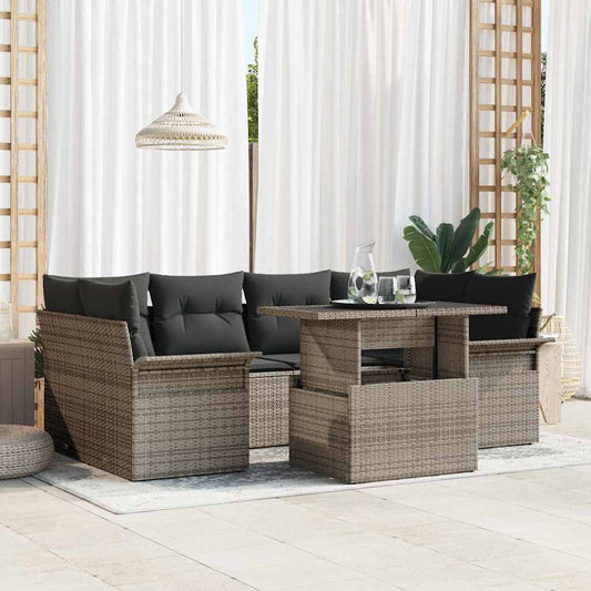 7-Teiliges Garten-Sofaset Mit Kissen Poly Rattan