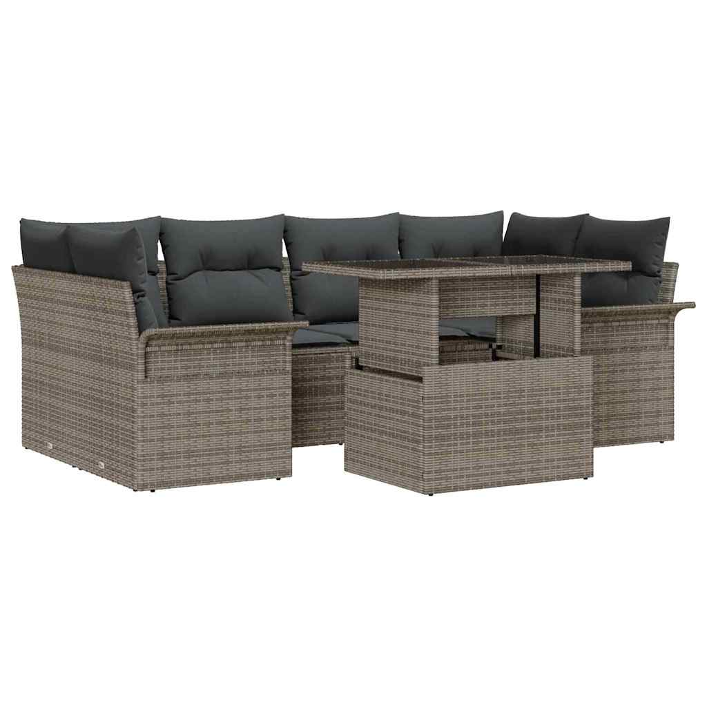 7-Teiliges Garten-Sofaset Mit Kissen Poly Rattan