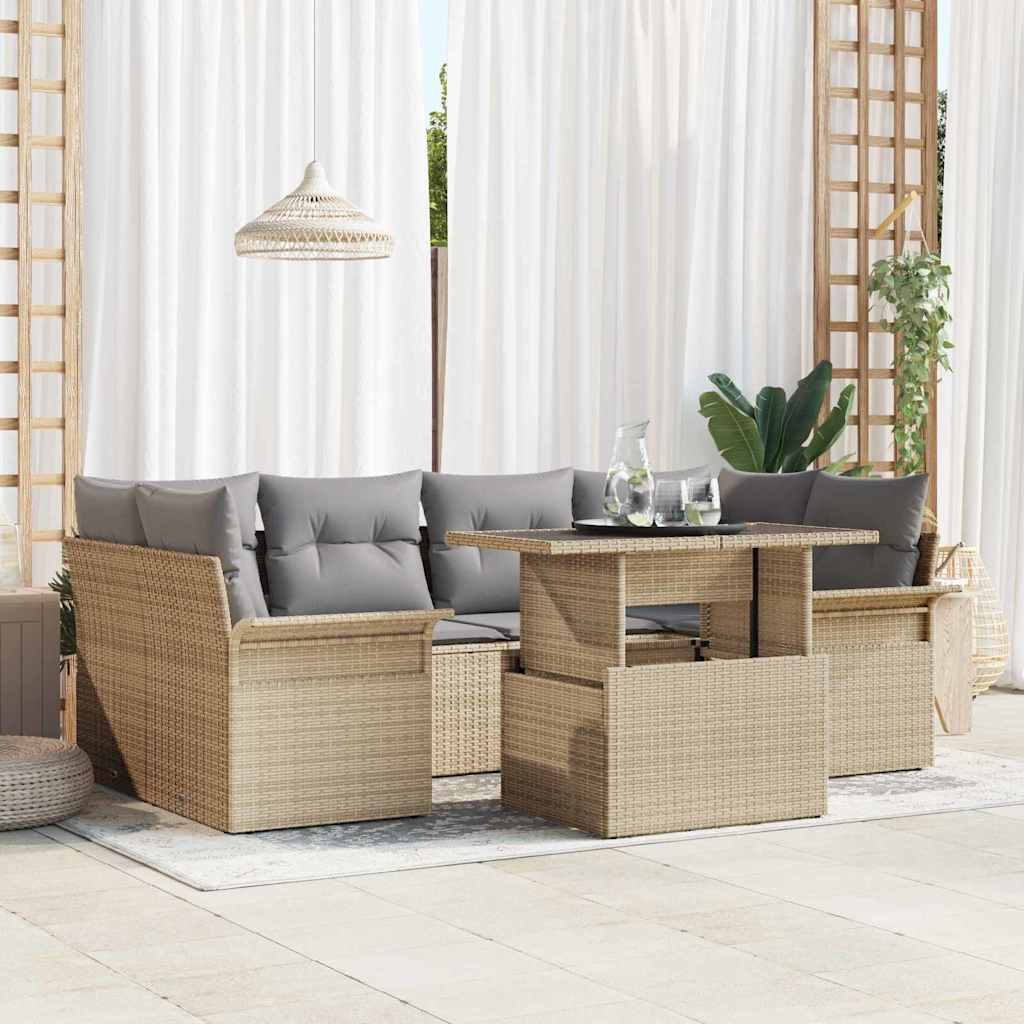 7-Teiliges Garten-Sofaset Mit Kissen Poly Rattan