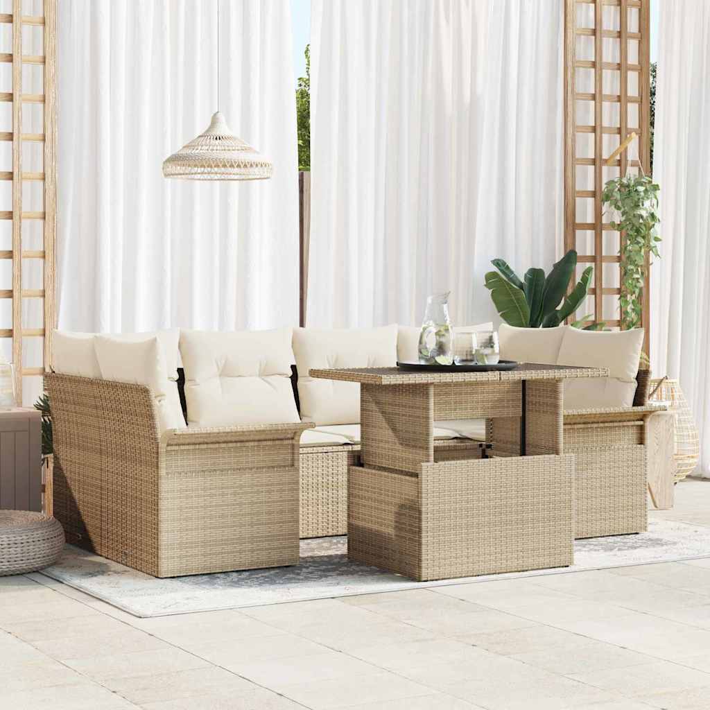 7-Teiliges Garten-Sofaset Mit Kissen Poly Rattan