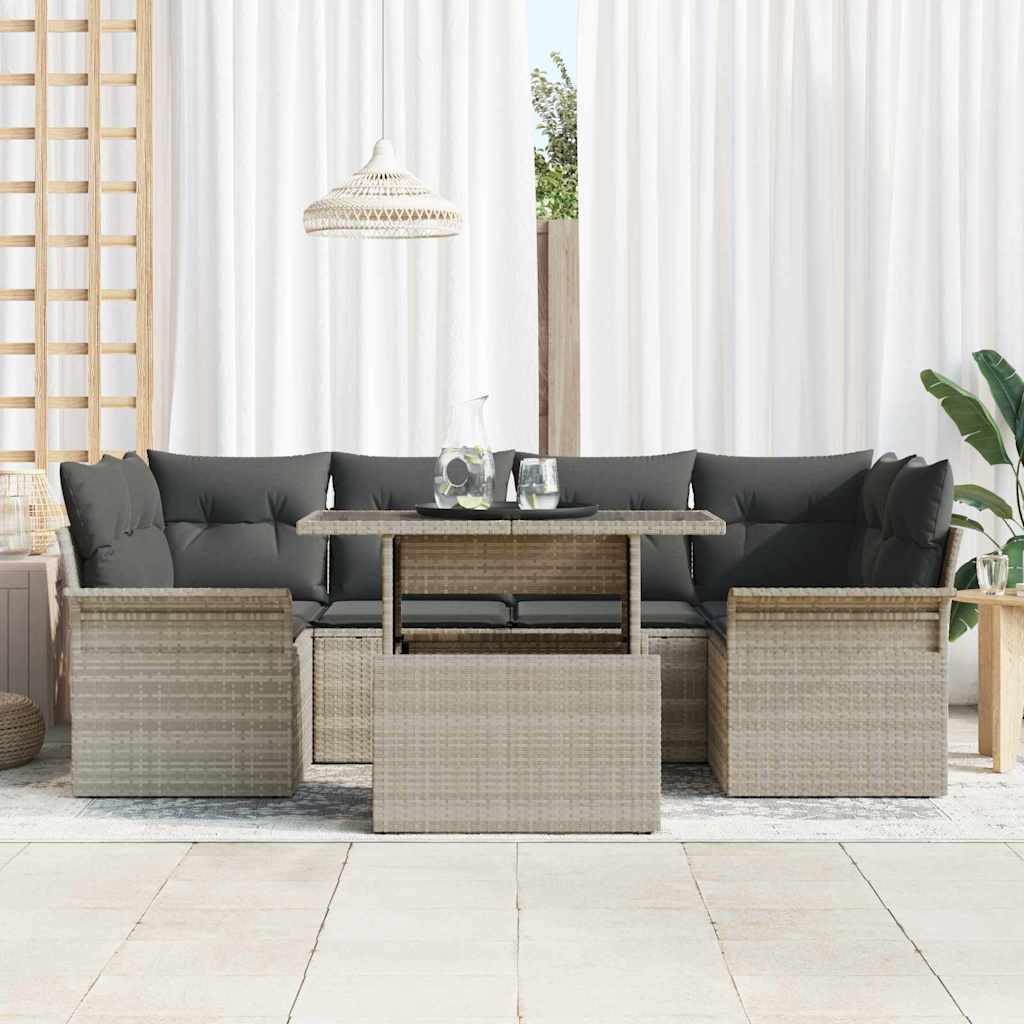 7-Teiliges Garten-Sofaset Mit Kissen Poly Rattan