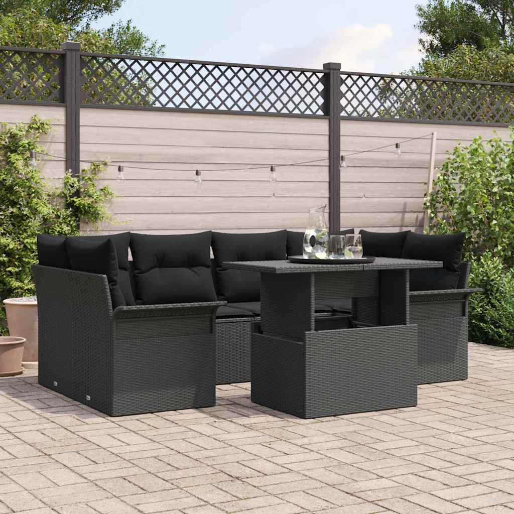 7-Teiliges Garten-Sofaset Mit Kissen Poly Rattan