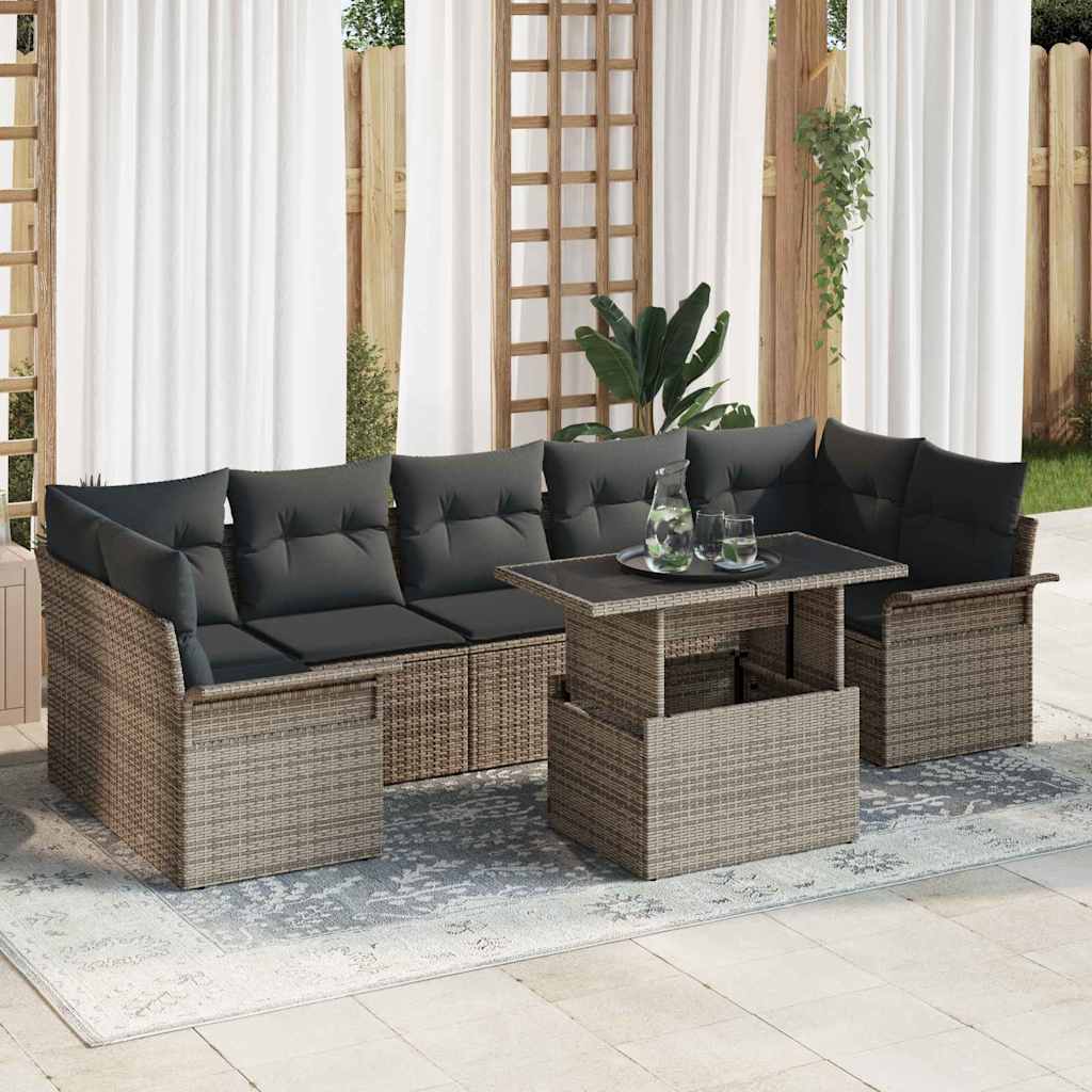 8-Teiliges Garten-Sofa-Set Mit Kissen Poly Rattan